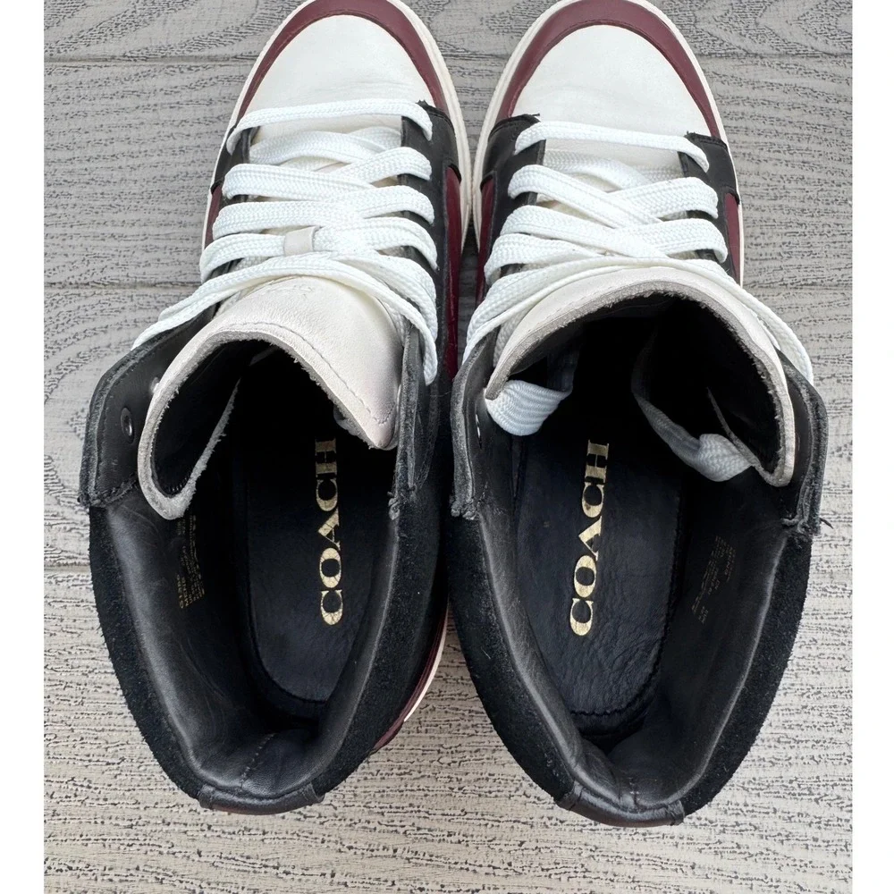 Coach C115 High Top Sneakers Mens 9.5D Burgundy Black White Leather G1386